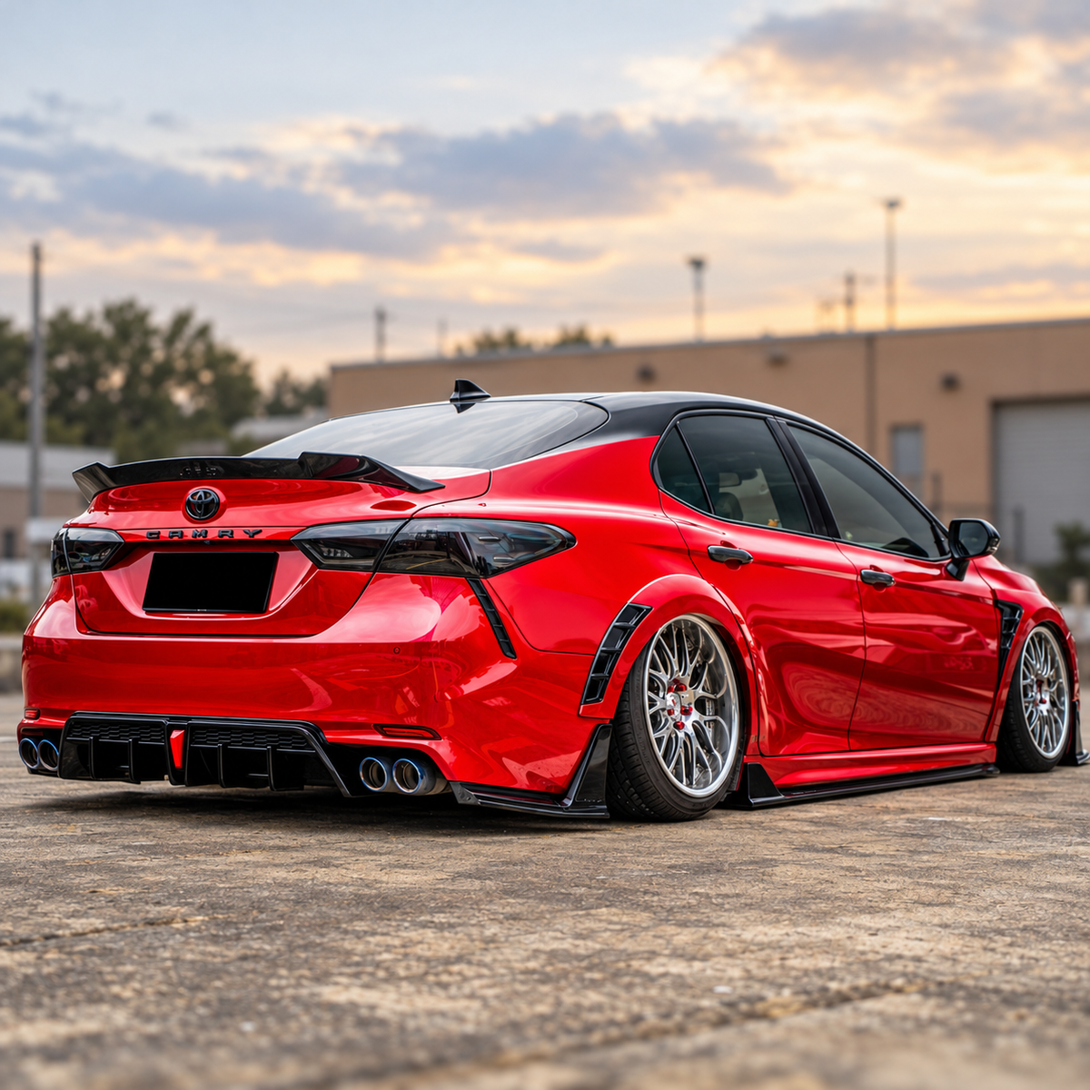 2018-2024 Camry YOFER V2 High-Kick Duckbill Trunk Spoiler — YOFER V2 spoiler on a red Camry, rear angle