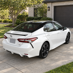 2018-2024 Camry SE/XSE 4-Piece Splash Guards — splash guards on a white Camry, rear angle