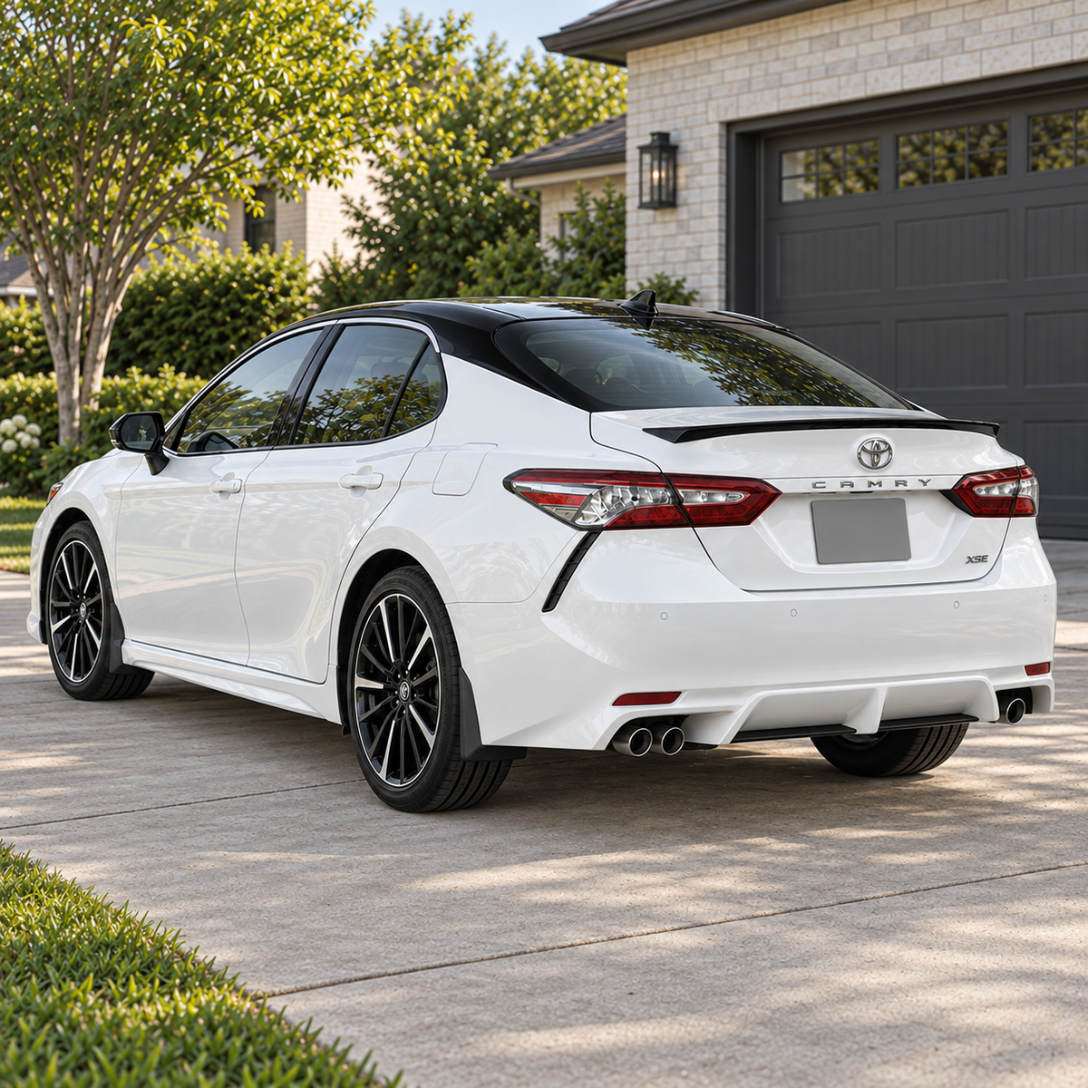 2018-2024 Camry SE/XSE 4-Piece Splash Guards — splash guards installed, opposite rear three-quarter view
