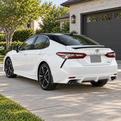 2018-2024 Camry SE/XSE 4-Piece Splash Guards — splash guards installed, opposite rear three-quarter view