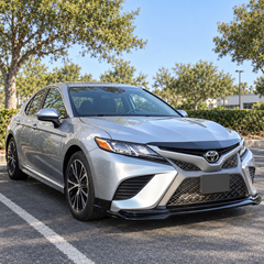 2018-2024 Camry SE/XSE/TRD Upper Front Bumper Garnish — upper bumper garnish on a silver Camry, front angle
