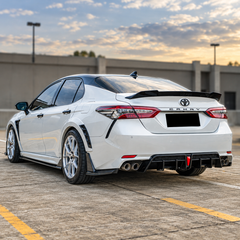 2018-2024 Camry YOFER V2 High-Kick Duckbill Trunk Spoiler — YOFER V2 spoiler on a white Camry, opposite rear angle