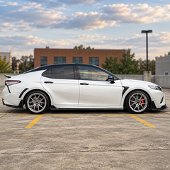 2018-2024 Camry YOFER V2 High-Kick Duckbill Trunk Spoiler — YOFER V2 spoiler on a white Camry, side profile