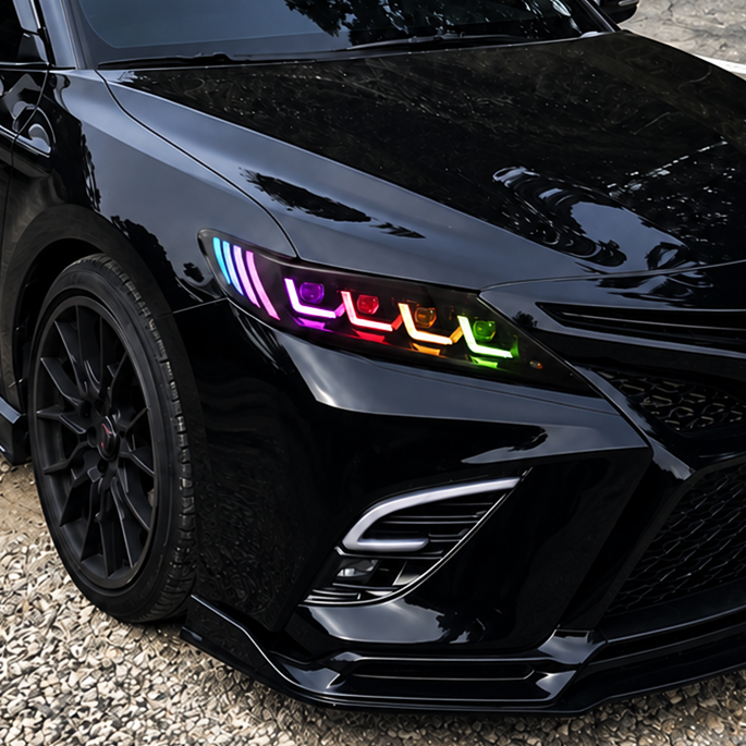 2018-2024 Toyota Camry with KRVN 8-lens quad-beam RGB LED headlights