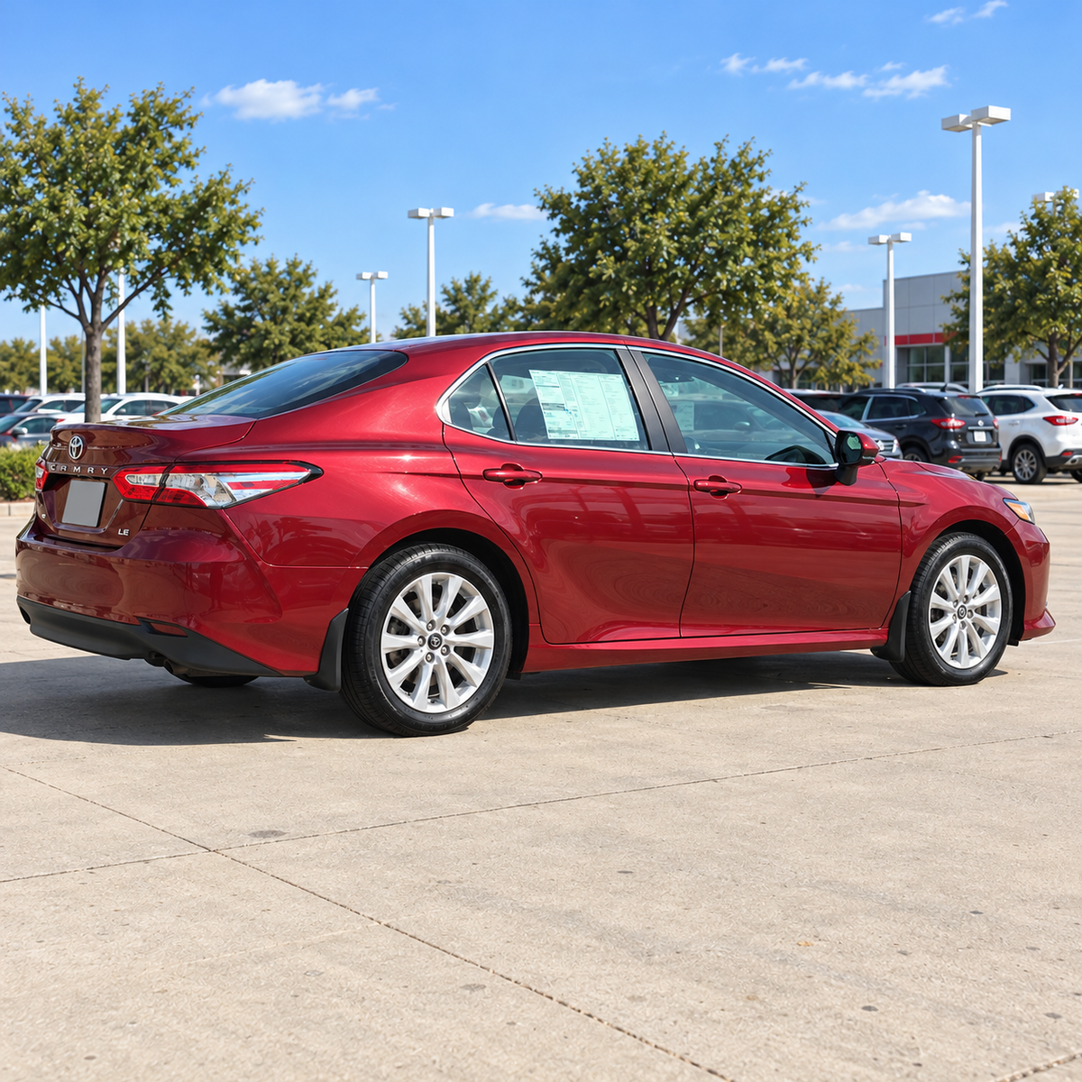 2018-2024 Camry LE/XLE 4-Piece Splash Guards — LE/XLE splash guards on a red Camry, side profile