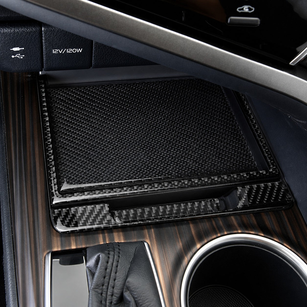 KRVN Carbon Fiber Center Console Storage Box Trim Set — 2018–2024 Toyota Camry — view 4
