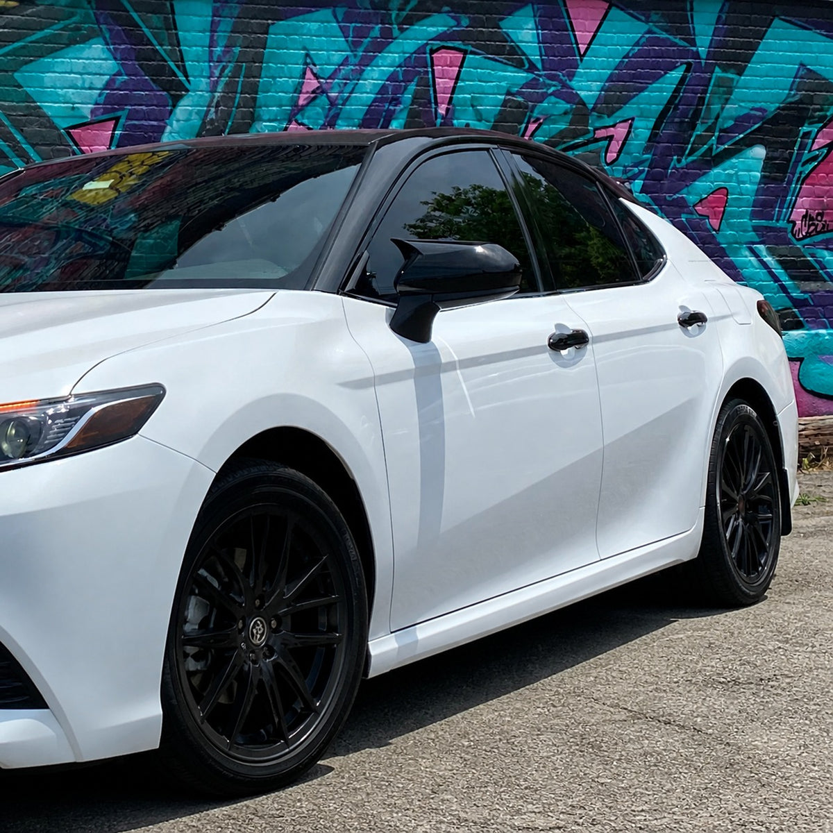 KRVN Mugen-Style Gloss Black Mirror Caps for 2018-2024 Toyota Camry — view 4
