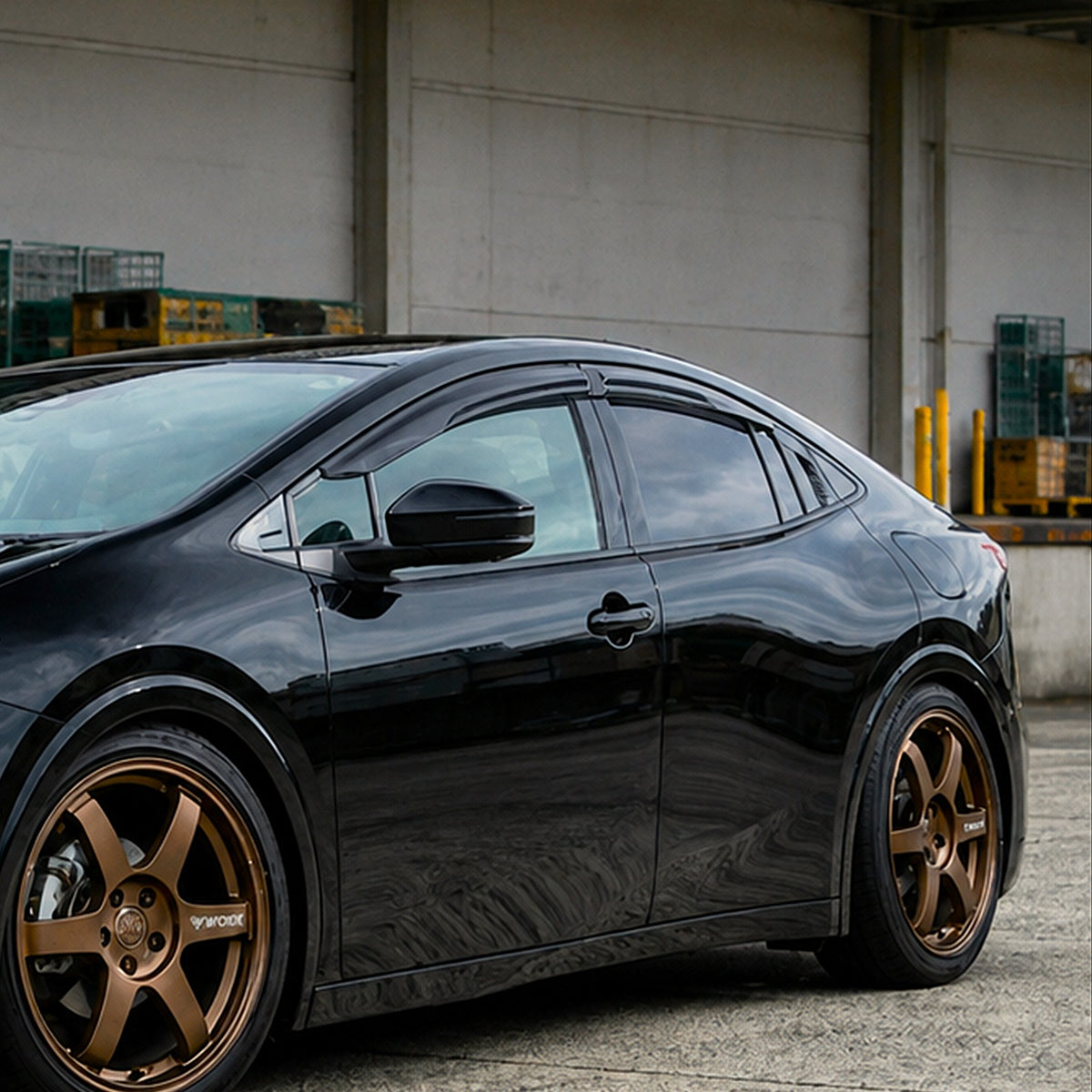 2023-2026 Toyota Prius Mugen-style gloss-black window visors, product and installed view 1