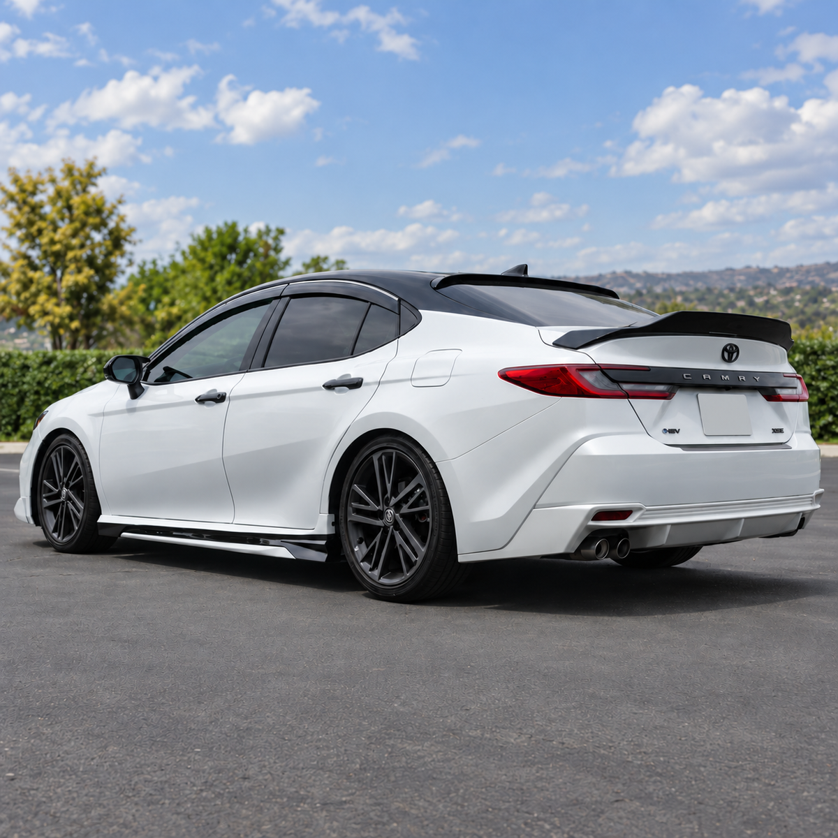 2025-2026 Camry R-Style High-Kick Duckbill Trunk Spoiler — R-style spoiler installed, opposite rear angle