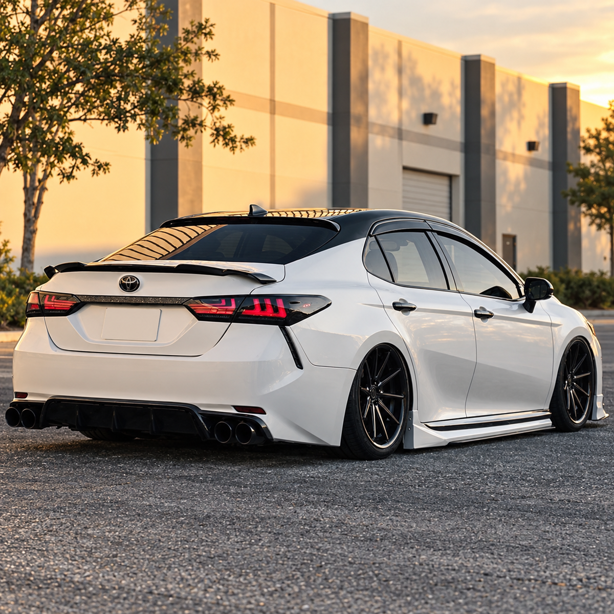 2018-2024 Camry K-Style Hollow-Side Trunk Spoiler — K-style spoiler on a white Camry, rear angle