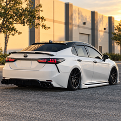 2018-2024 Camry K-Style Hollow-Side Trunk Spoiler — K-style spoiler on a white Camry, rear angle